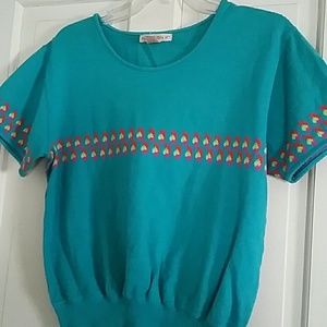 Halston II Green Short Sleeve Top Sz Medium